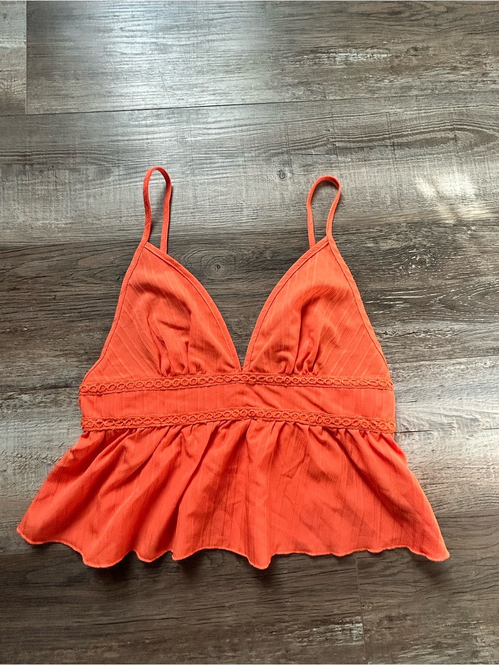 Women’s Orange Peplum Cami Top - Lightweight Spaghetti Strap